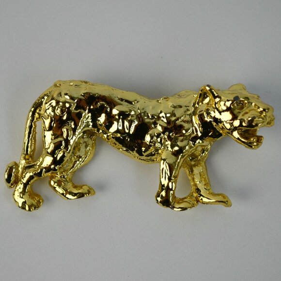 Vintage Jaguar Gold Shiny Brooch Unsigned - Picture 3 of 4